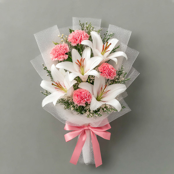 Gentle Poetry — White Lily & Pink Carnation